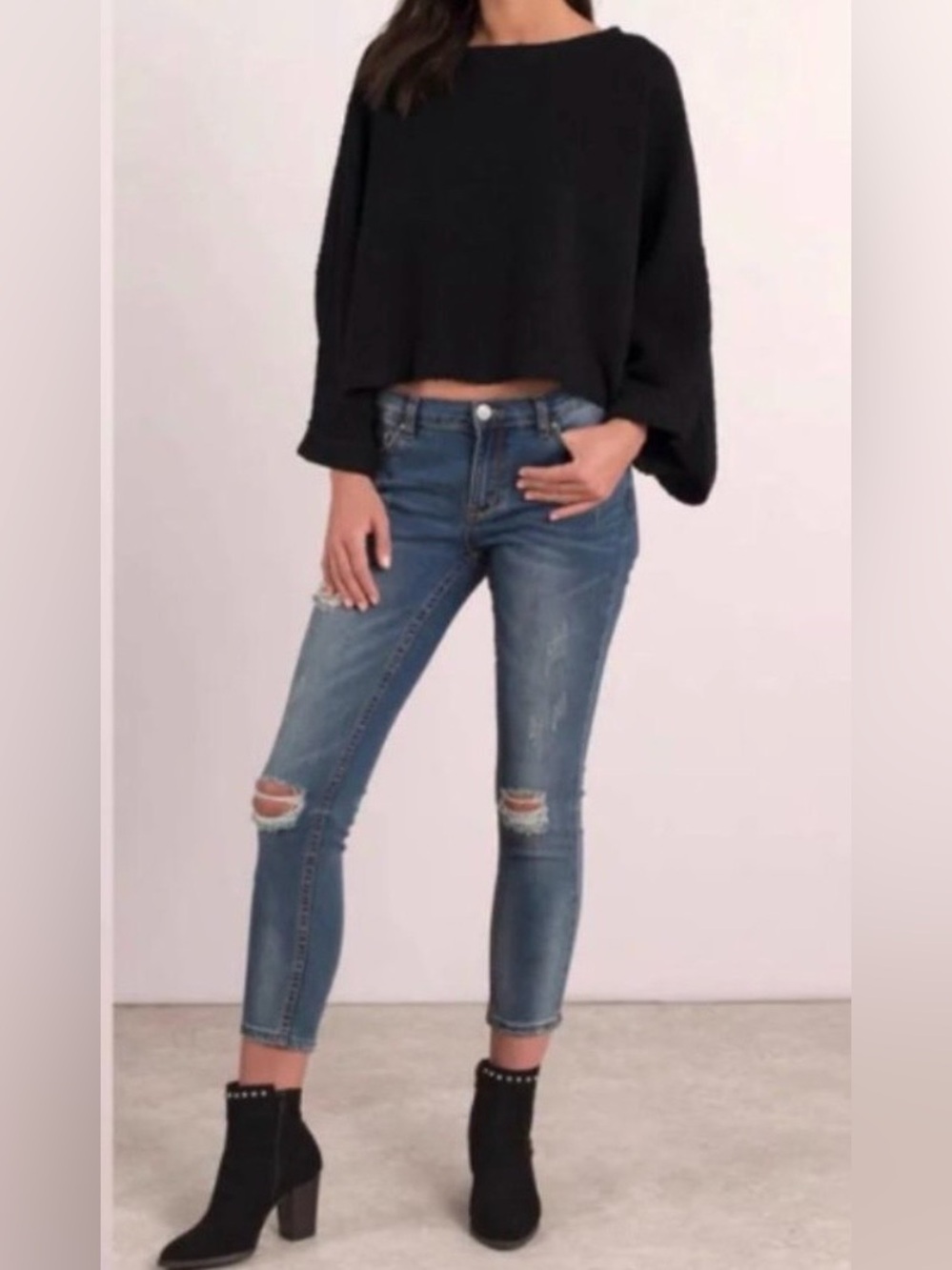 Free People Black I Can’t Wait  Knit cropped sweater small